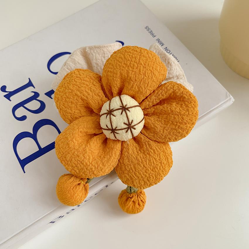 Handmade Flower Kids Hair Scrunchies Satin Elastic Hair Ties Accessories Floral Cute Linen Scrunchy Hair Band for Girls