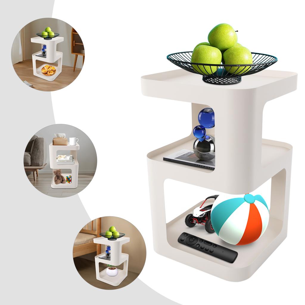 Black/White Carbon Steel Side Table,3 Tiers Free Standing End Table 35*35*55cm for Bedroom,Living Room