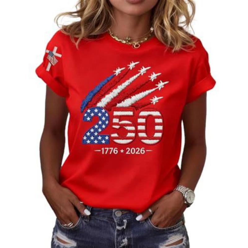 Fashion Women's Crew Neck Short Sleeve 3D Flag Color Printing Flag Short Sleeve Crew Neck T-Shirt