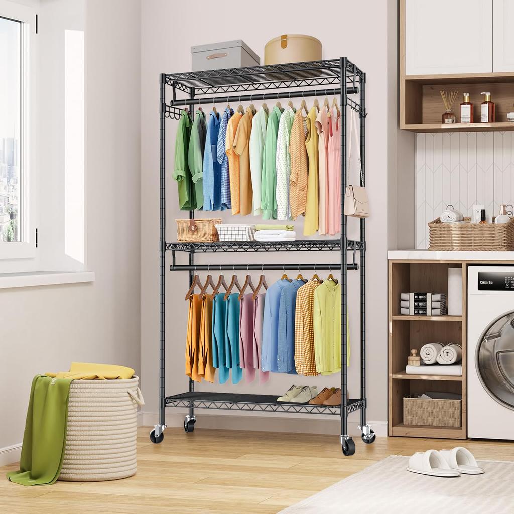 Huaniun Wardrobe Rack with Large Clothes Rack with Steel 81cm Wide X 41cm Deep X 210cm High Heavy-Duty Casters, Capacity, Shelves, Rack, (with