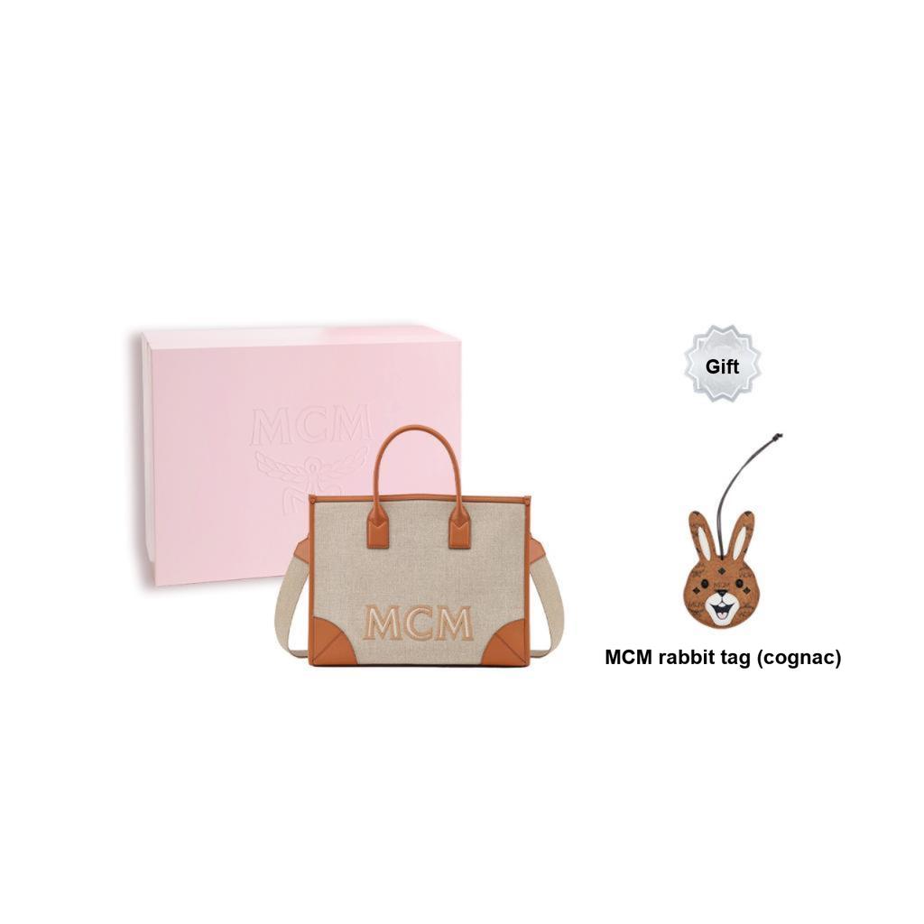 New MCM München Fabric Canvas With Calfskin Trim Combo Bag, One Shoulder Handbag Tubas Women's MWTCABO04CO001