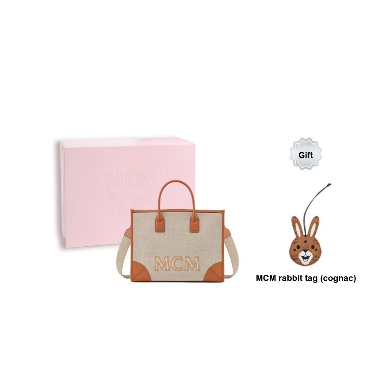 

New MCM München Fabric Canvas With Calfskin Trim Combo Bag, One Shoulder Handbag Tubas Women s MWTCABO04CO001 37.1*15.0*27.9CM