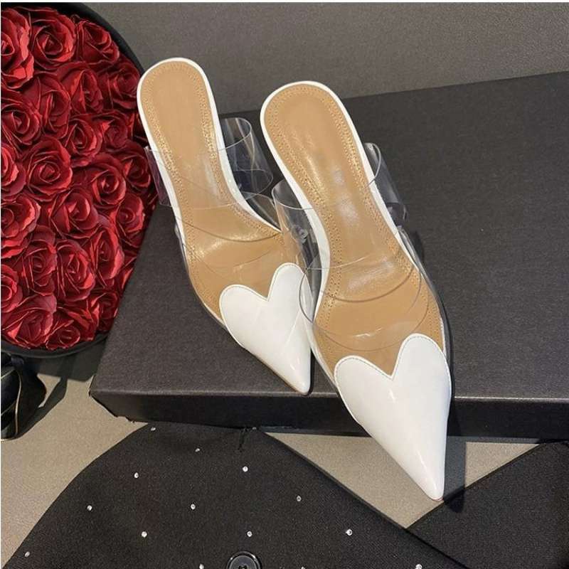 Transparent pointed love high-heeled slippers wear 2025 new French sexy thin-heeled light-mouth temperament high-heeled shoes