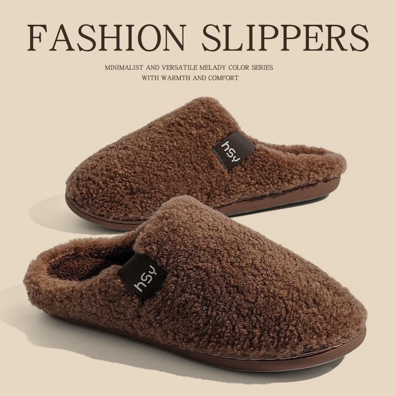 Cotton Slippers Women's Winter Indoor Home Thick Bottom Warm Fleece Non-slip Household Hair Slippers Ladies