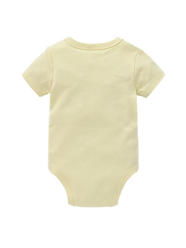 Summer Newborn 100% Cotton Short Sleeve Baby Romper - Plain Color with Snap Crotch, Customizable Print Children's Bodysuit