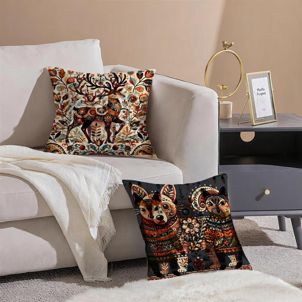 Colorful Plant And Classic Animal Print Pillow Case Double-Sided Plush Sofa Cushion Covers Organic Breathable Invisible Zipper