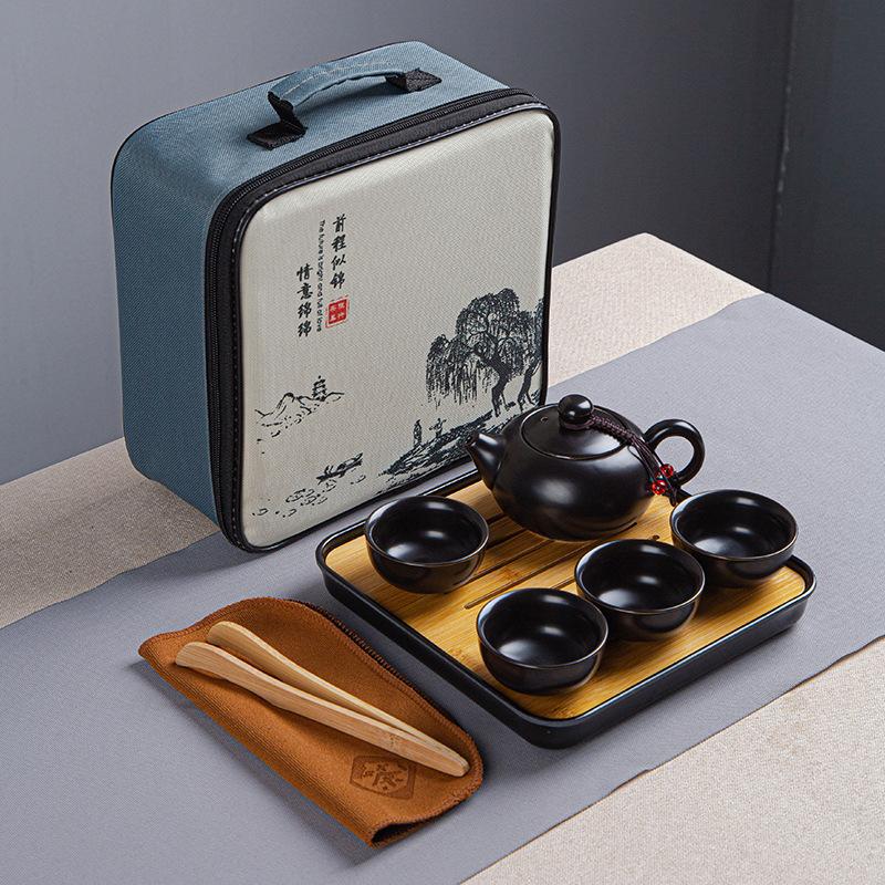 Travel tea set, Dingyao Kung Fu ceramics, one pot and four cups