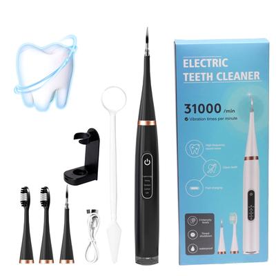 Sextupole Electric Teeth Cleaner Dental Calculus Remover Scaler Tooth Cleaning Tool, 5 Modes Teeth Whitening Device Oral Care Tool Kit, Black