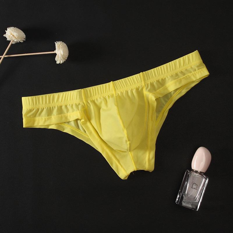 Junye Męskie Przezroczyste Niskie Majtki Seksowne z Lodowym Jedwabiem i Przewiewnym Wypukłym Wzorem