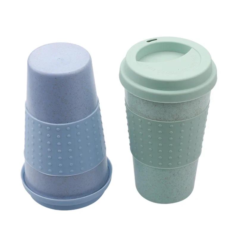 Eco-friendly Coffee Tea Cup Wheat Straw Travel Water Drink Mug with Silicone Lid Drinking Mugs