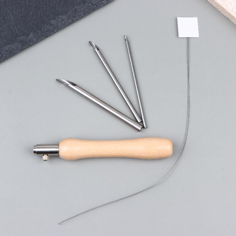 5Pcs Punch Needle Set 2.5Mm/3.5Mm/5Mm Adjustable Wooden Handle Punch Stitching Kit For Diy Cross Embroidery Craft Needles