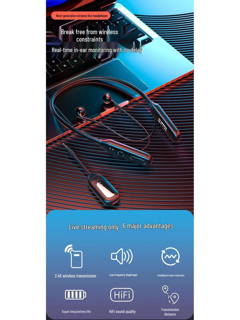 Wireless Monitoring Headphones: 2.4G, Pro-Grade Sound Card, Noise Reduction, Stereo Ear-Hook, 3.5mm Jack