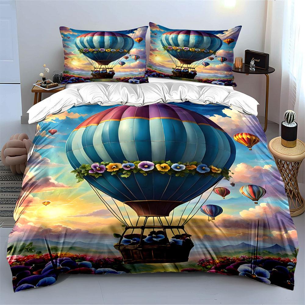 Hot Air Balloon Decorative Set Soft Comfortable Duvet Cover Bedding Set Included 1*Duvet Cover & 2*Pillowcases, Gift
