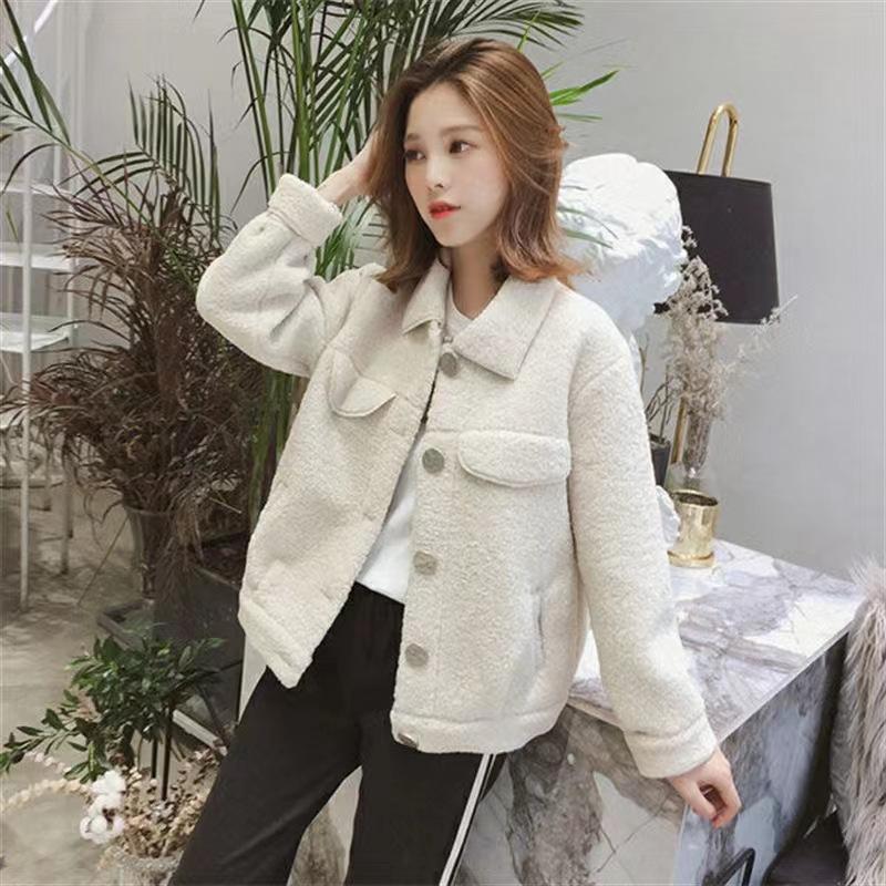

Пальто из овечьей шерсти женское короткое корейское исполнение свободное осенне-зимнее новое меховое цельное плюшевое универсальное пальто хлопковая куртка 3XL