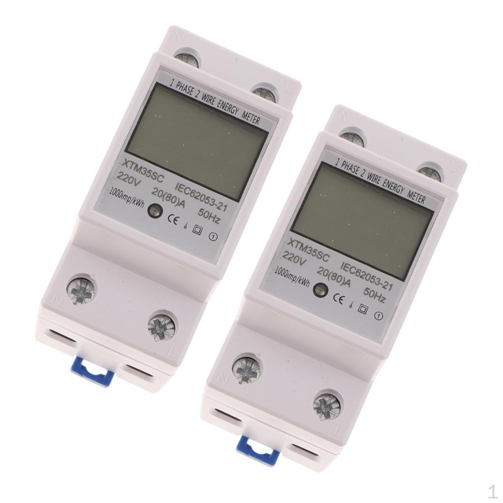 

2PCS DIN Rail Single Phase Watt-hour KWH 20(80)A 50/60