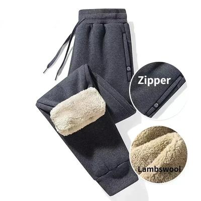 Pantalones de invierno de piel de cordero para hombre con forro polar grueso y pantalones cálidos Pantalones deportivos casuales para hombre con puños