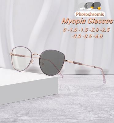 New Fashion Metal Frame Photochromic Women'S Myopia Glasses Ultra Light Neutral Display White Anti Blue Light Glasses