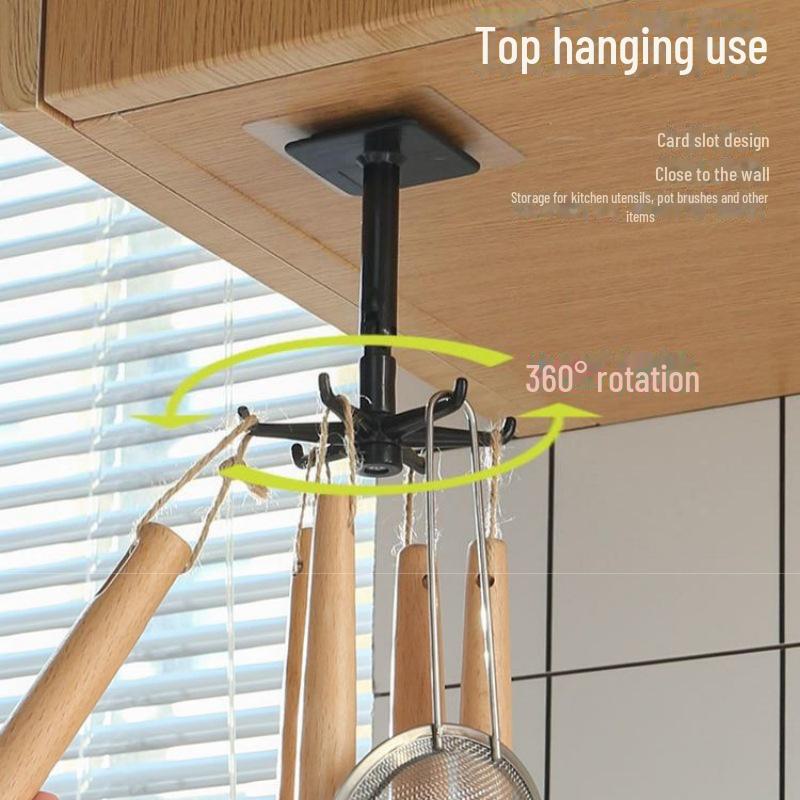 360° Otočný Nástěnný Kuchyňský Úložný Hák, Instalace bez Vrtání