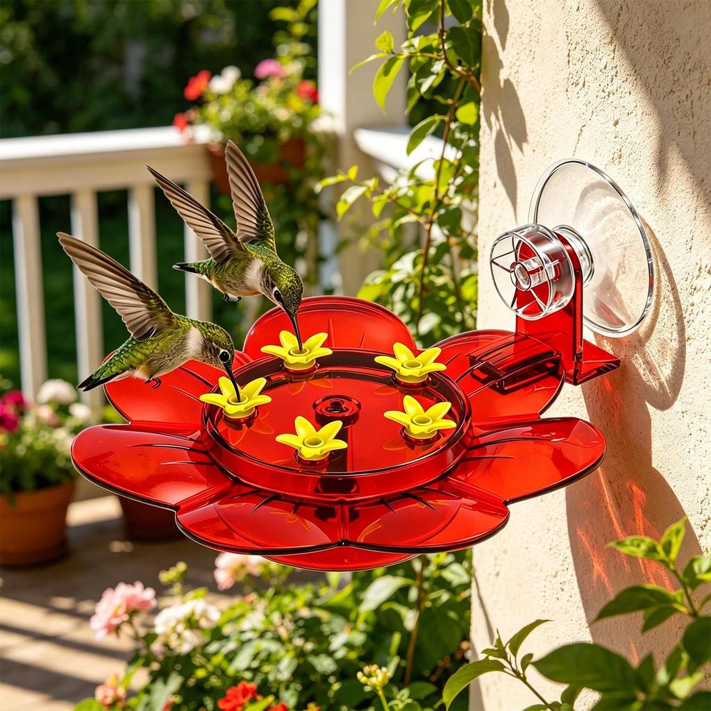 Window Hummingbird Feeder With Suction Cup Flower Multi-Port Feeding Outdoor Bird Ne&ctar Bowl For Garden Patio Backyard Tree