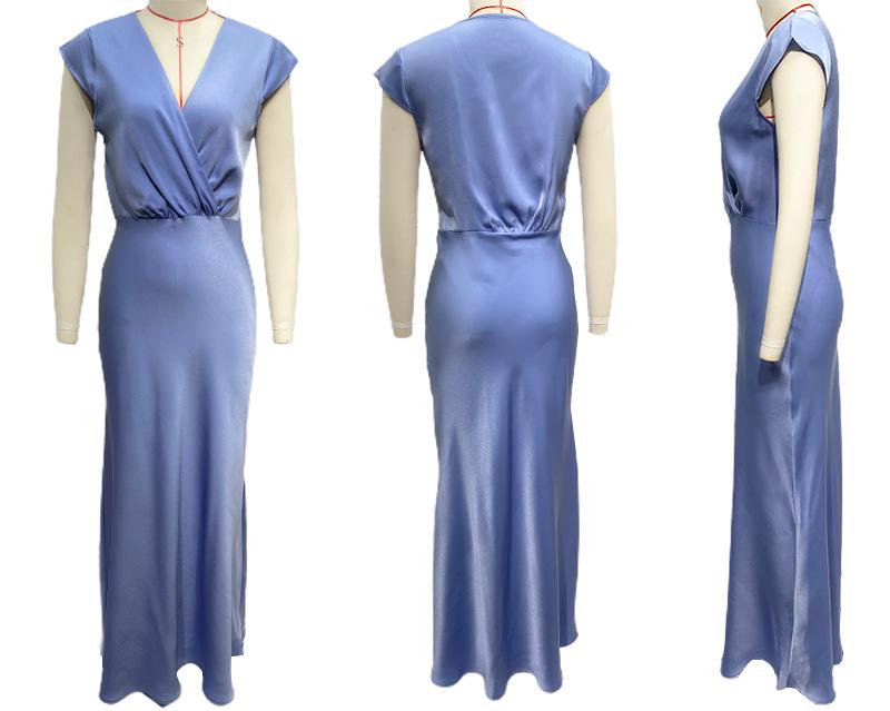 2024 Spring/Summer European & American Women's V-neck Satin Fishtail Evening Gown