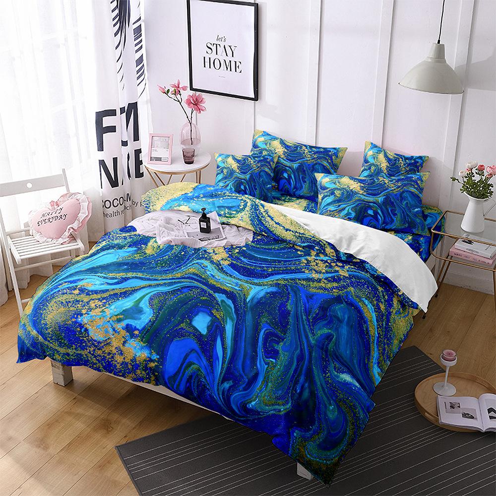 Marmor Bettbezug Set Queen Grün Gold Glitzer Bettwäsche Set Polyester Batik Fluid Magma Abstrakte Kunst Hipster Twin Bettdeckenbezug