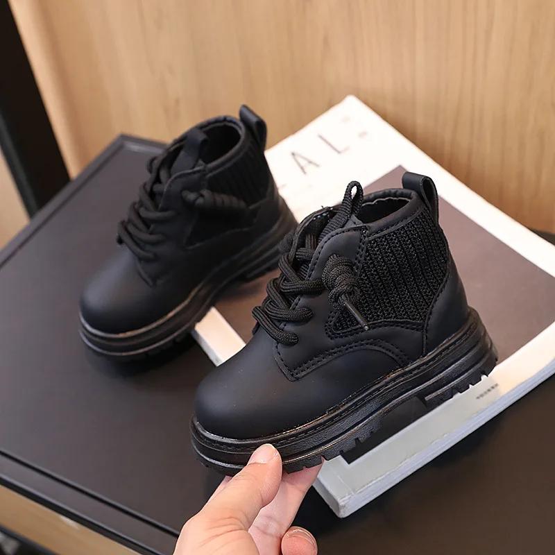 Kids Causal Ankle Boots Solid Color School Boots for Girls Boys Fashion Versatile Children Thick Bottom Short Boots Round-toe