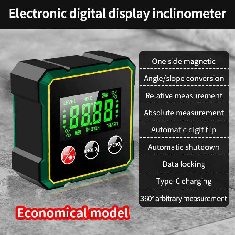 Magnetic Digital Inclinometer with 360-Degree Laser Level & Protractor
