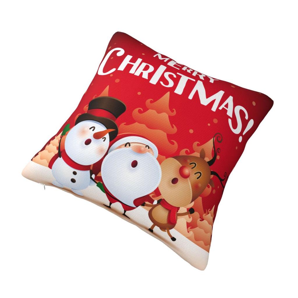 Christmas New Year Pillowcase Printing Polyester Cushion Cover Gift Santa Pillow Case Cover Home Zipper 18''
