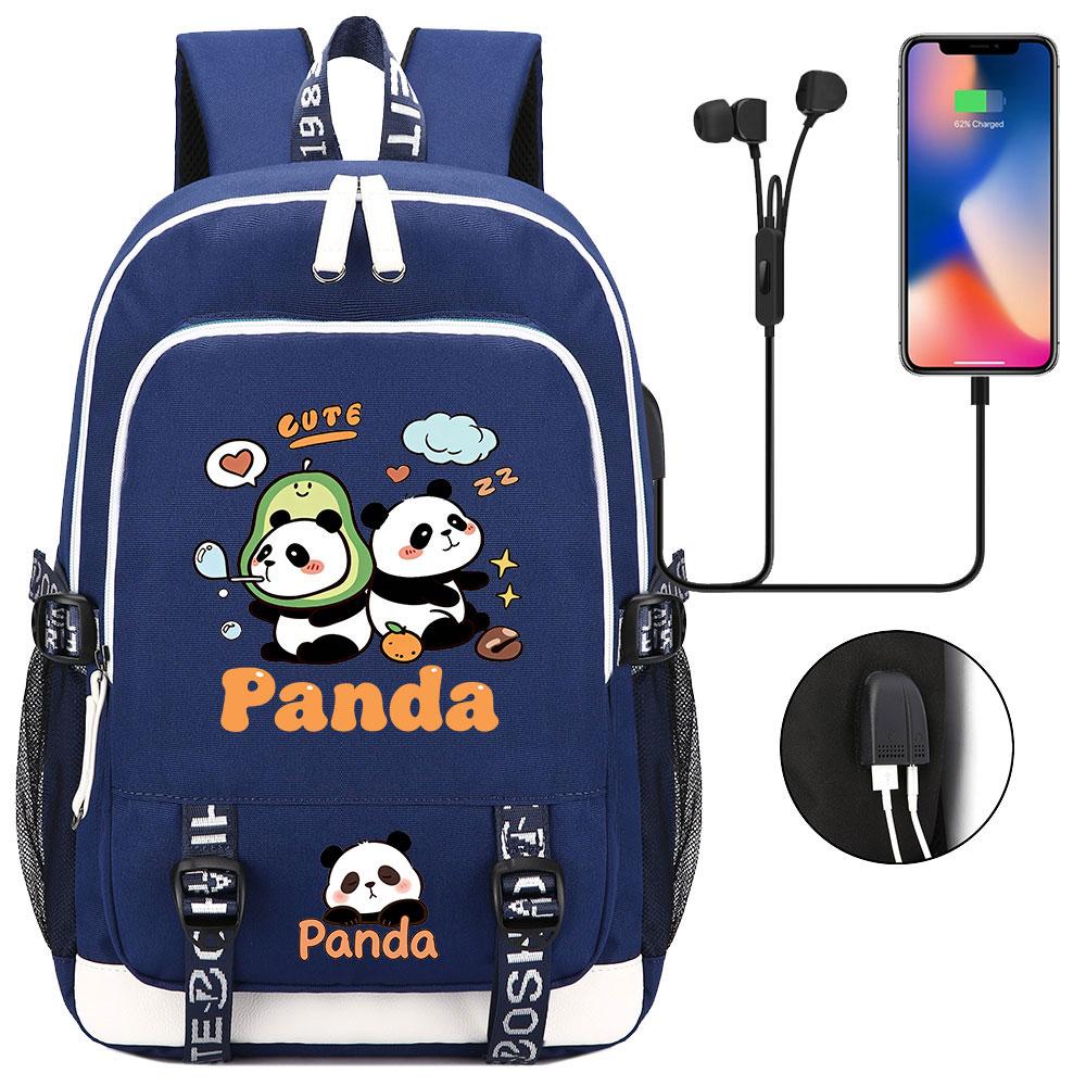 Kawaii Panda Print Tiener USB Laptop Rugzak Kinderen Jongens Meisjes Terug Naar School Boekentassen Vrouwen Mannen Reizen Rugzak