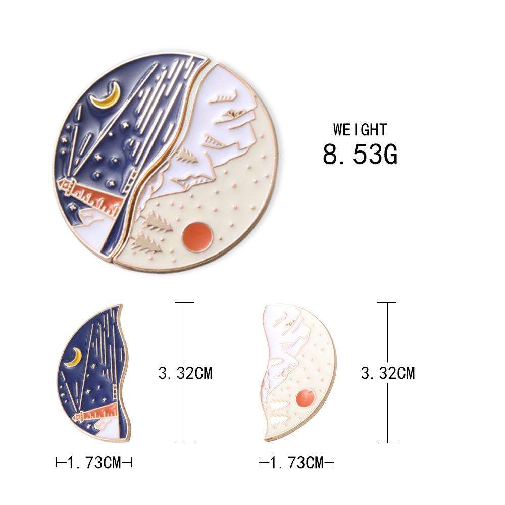 Summer Environmental Protection Brooch Personalized Dripping Oil Lighthouse Starry Sky Moon Sun Splicing Round Couple Brooch Brooch