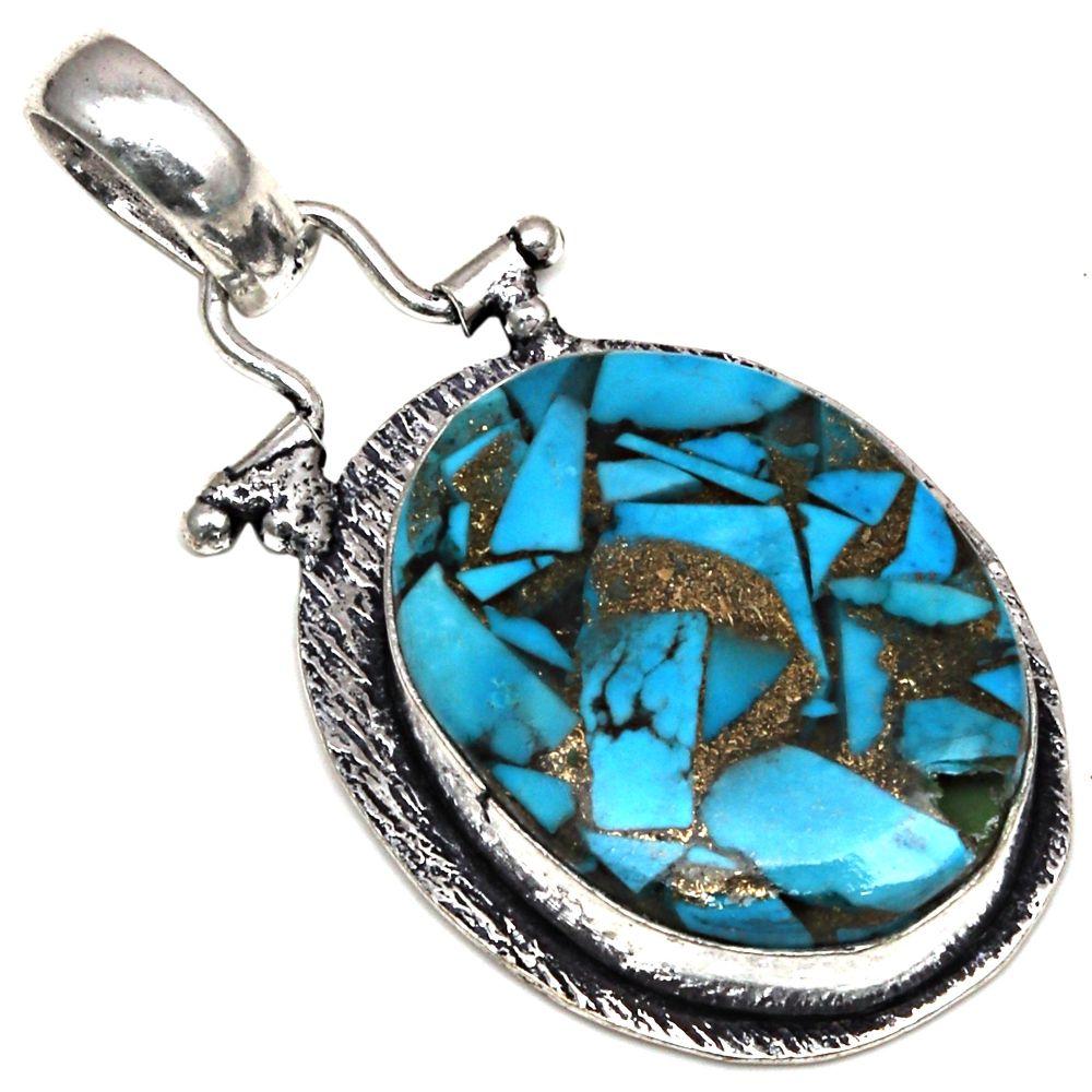 

Pendant Blue Copper Turquoise Gemstone Gift For Her Silver Jewelry 1.75
