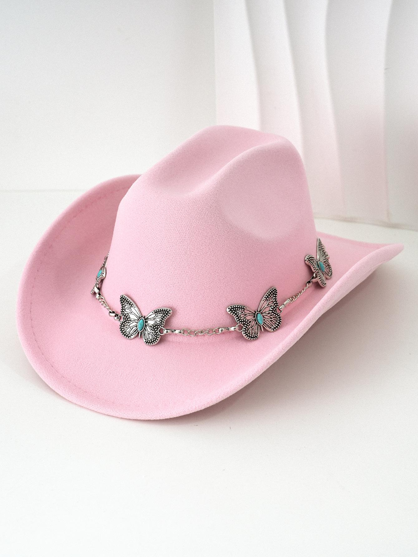 

Turquoise Butterfly Metal Chain Hat Band, Ethnic Style Fedora Cowboy Hat Accessory, Fashion Unisex Wool Felt Hat Decoration