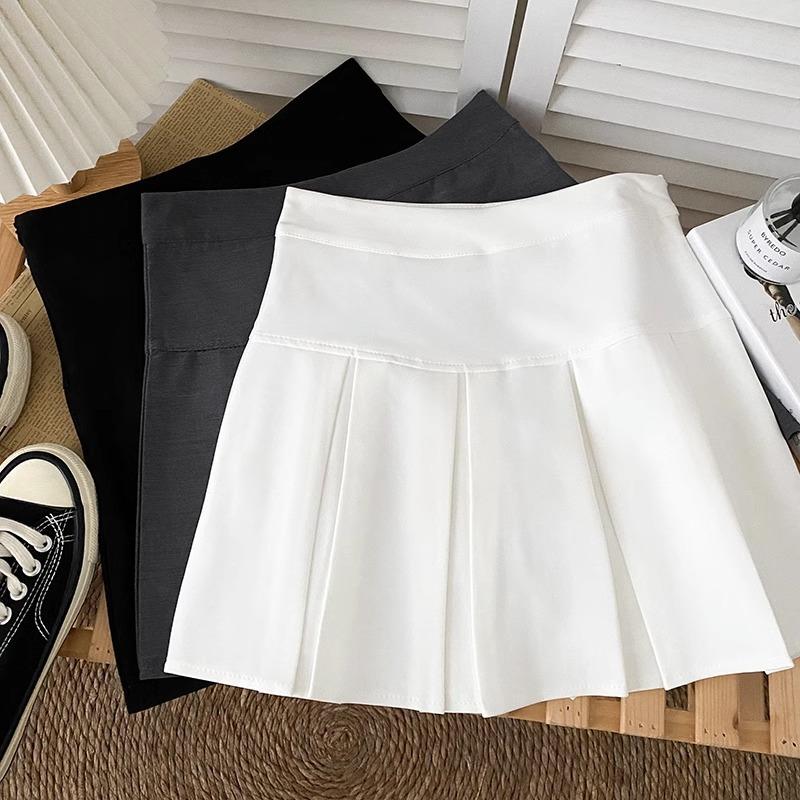 Spring Schoolgirl Style High-Waisted Slimming Skirt Pleated Skirt Anti-Exposure Short Skirt A-Line Casual All-match Versatile Skirt for Women