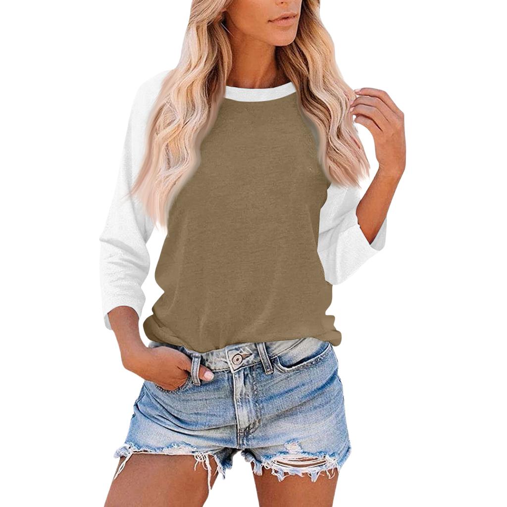 Damen Casual Fashion Loose Color Matching Dreiviertelärmel Stitching T-Shirt Top