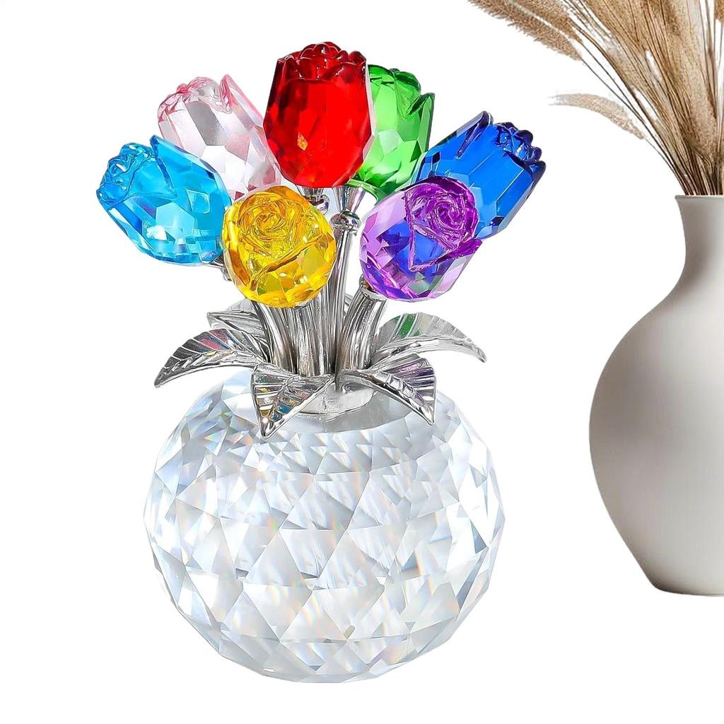 Crystal Colored Rose Vase Ornament Eternal Rose Decorative Gift Valentine's Day Simulated Colored Crystal Rose Bundle