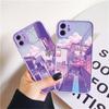 Japan Anime Landscape Phone Case For iPhone 16 11 15 12 14 Pro Max 12 13 Mini 7 8 Plus X XR XS Matte Purple Street View Cover