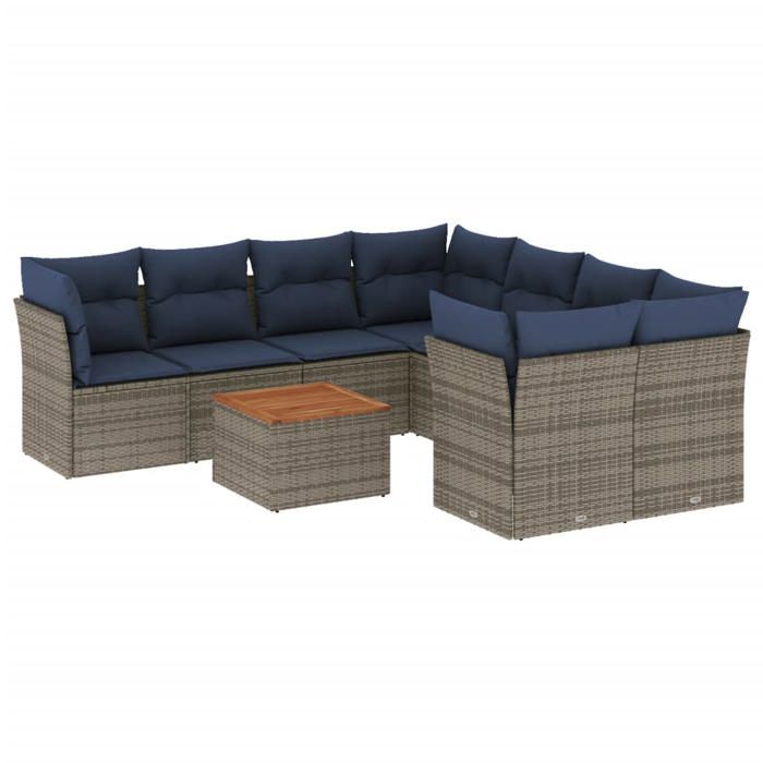 VidaXL Garden Lounge Set with Cushions 9 Pcs, Patio Sofas, Furniture Set, Outdoor Terrace Furniture, Grey 3255865