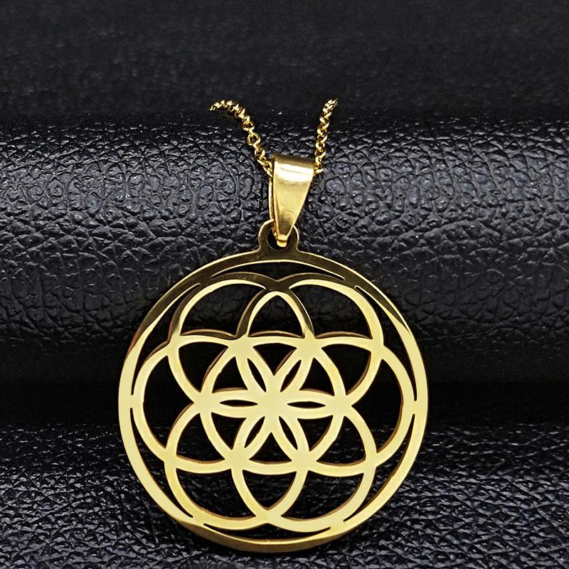 Collana Mandala Fiore della Vita in Acciaio Inossidabile per Donne Uomini Geometria Sacra Seme della Vita Talismano Collana Gioielli joyas