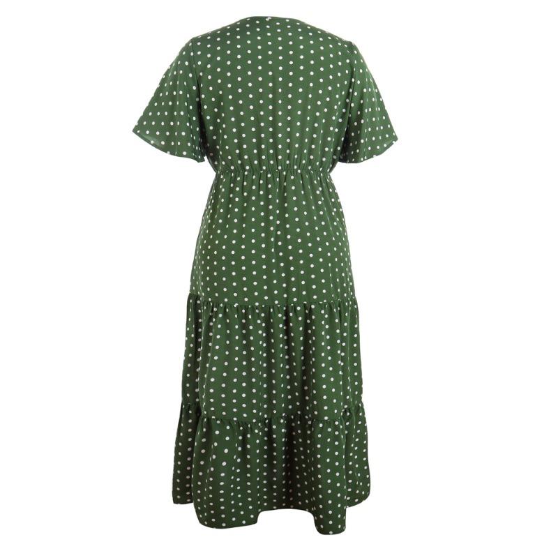Plus Size Women's Big Size Polka Dot Casual v-Neck Elegant Hem Midi Dresses