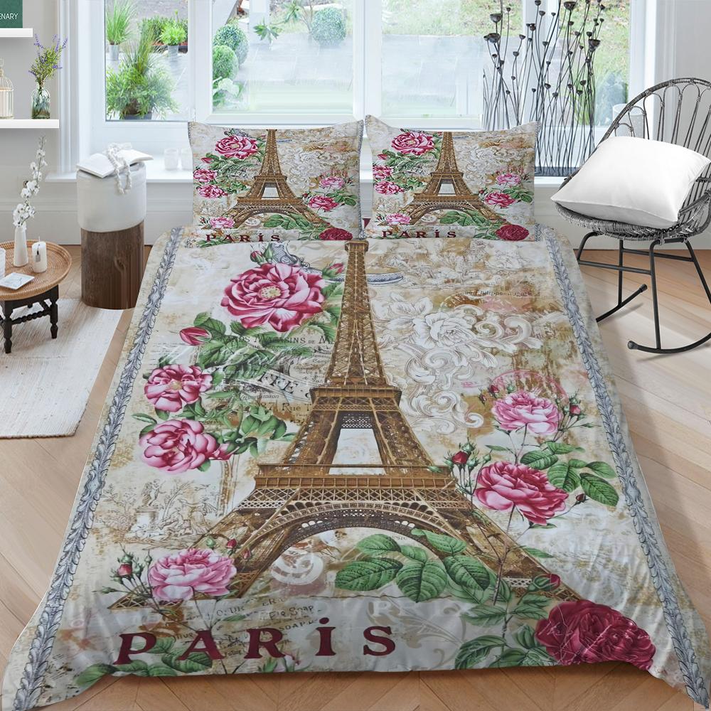 3D Classic Luxury Bedding Full Size Vintage Flower Bedspread Set Microfiber Fabric with Zipper Washable Soft Home Decoration