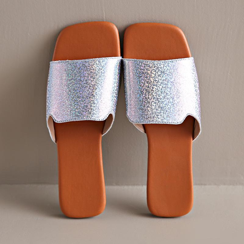 

Large size color matching summer new square head flat bottom fashion casual wear one-character sandals women 42 коричневый