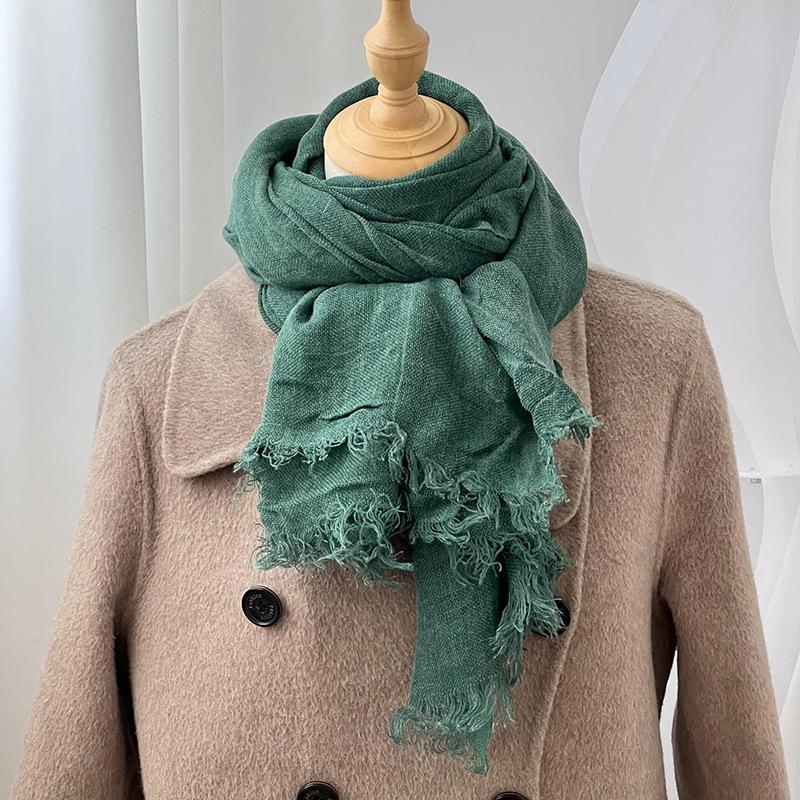 Autumn and Winter Scarf Women's Yarn Scarf New Casual Versatile Solid Color Breathable Rough Edge Warm Scarf Shawl Silk Scarf