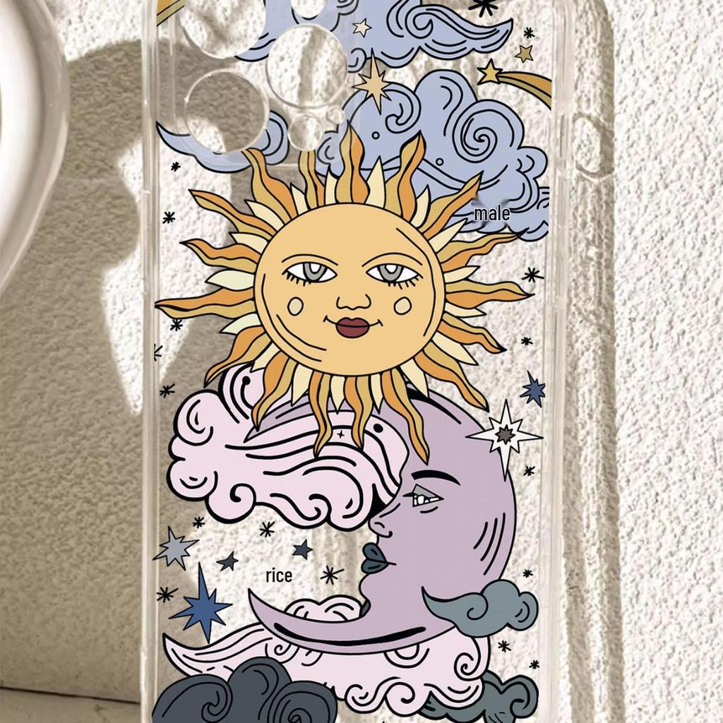 Sun Moon Shockproof Clear Case for iPhone 14/15/16/17 Pro Max Series