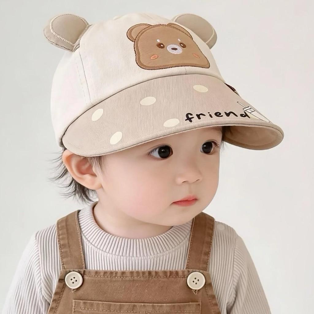 Children's Sun Protection Duckbill Cap - Thin Style with Cute Bear Design for Boys and Girls