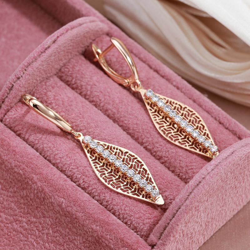 Kinel Shiny Natural Zircon Dangle Earrings For Women Rose Gold Color Long Earrings