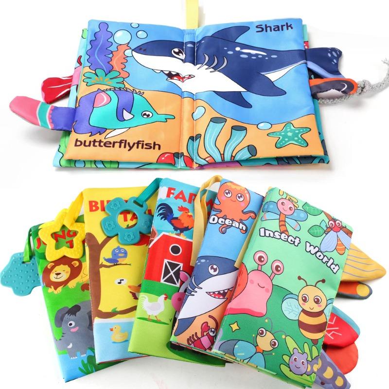 Non-Toxic 8 Page Tail Cloth Book Touch And Feel Infant Soft Books Cartoon Animal Development Interactive Early Education Toy For Baby Gift