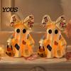 Decorative Ghost Couple Set Halloween Patchwork Ornament, Hanging Pumpkin Lantern Resin Vintage Creative Holiday House Decor Figures for