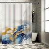 Modern Abstract Waterfall Print Shower Curtain for Bathroom Decor Home Decoration Waterproof Fabric Blue Gold Metallic Color Set