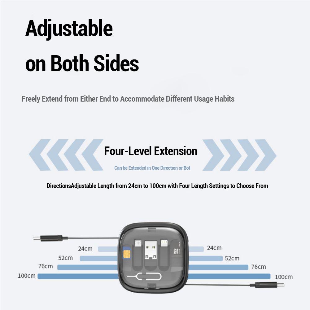 60W Cable Card Box Universal Retractable Charging Cable Adapters Portable Storage Box With SIM Tools Card Storage Slot