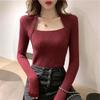 Women's core-spun yarn new square-neck bottoming sweater slim-fitting long-sleeved knitted sweater women's inner top